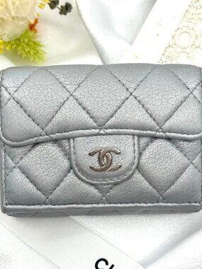 Chanel Quilted Trifold Wallet Silver